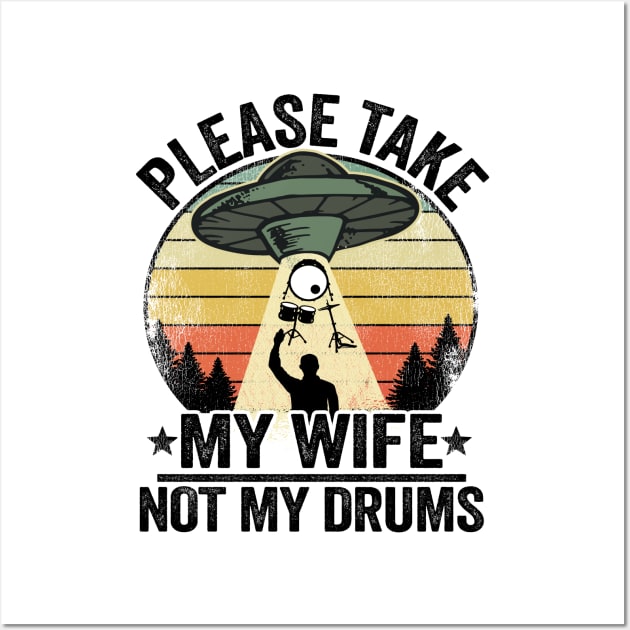 Funny UFO Drums Abduction Drummer Drum Set Gift Funny Wall Art by Kuehni